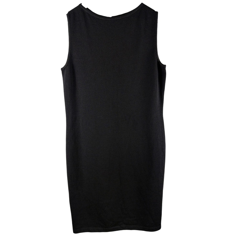 St John Evening Marie Gray Black Santana Knit‎ Sleeveless Sheath Dress Sz 12 USA